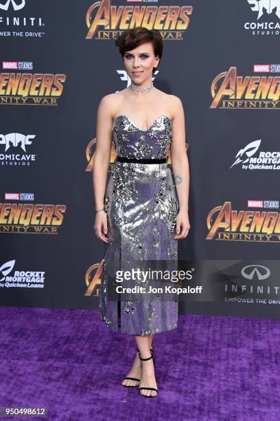 Scarlett Johansson attends the premiere of Disney and Marvel's 'Avengers: Infinity War' on April 23, 2018 in Los Angeles, California.