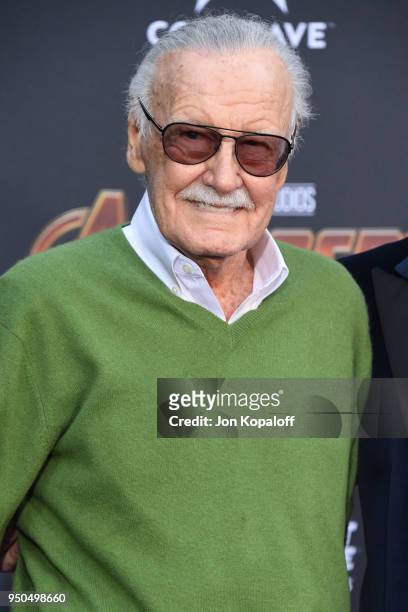 Stan Lee attends the premiere of Disney and Marvel's 'Avengers: Infinity War' on April 23, 2018 in Los Angeles, California.