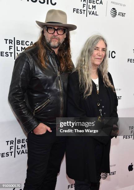 Steven Sebring and Patti Smith attend "Horses: Patti Smith and Her Band" - 2018 Tribeca Film Festival at Beacon Theatre on April 23, 2018 in New York...