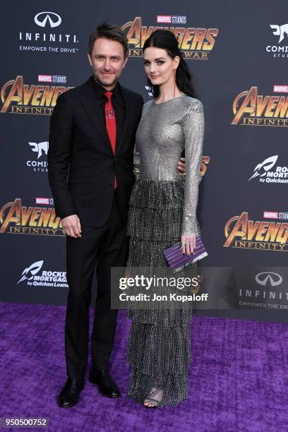 Chris Hardwick and Lydia Hearst attend the premiere of Disney and Marvel's 'Avengers: Infinity War' on April 23, 2018 in Los Angeles, California.