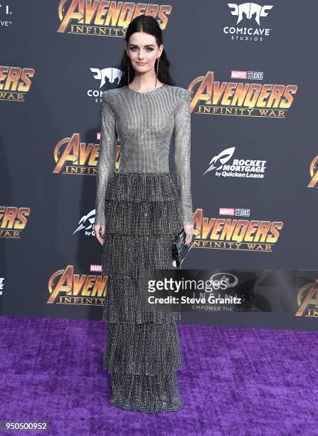 Lydia Hearst arrives at the Premiere Of Disney And Marvel's "Avengers: Infinity War" on April 23, 2018 in Los Angeles, California.