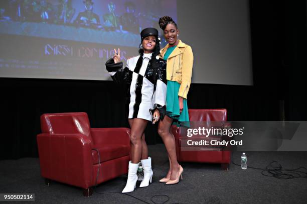 Actress/ comedian Franchesca Ramsey moderates a Q & A with recording artist/ actress Janelle Monae during the "Dirty Computer" screening at The Film...