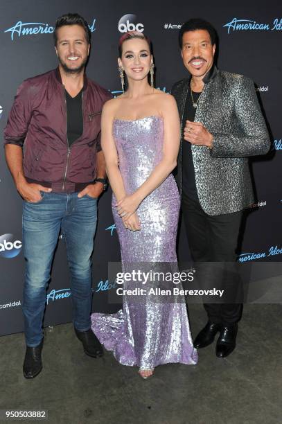 Judges Luke Bryan, Katy Perry and Lionel Richie arrive at ABC's "American Idol" show on April 23, 2018 in Los Angeles, California.