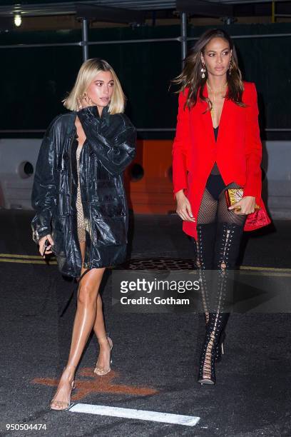 Hailey Baldwin and Joan Smalls are seen in Brooklyn on April 23, 2018 in New York City.