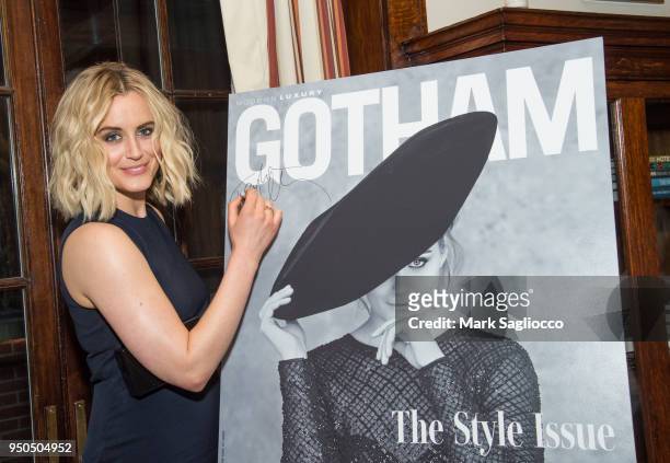 Attends the Gotham Magazine VIP Dinner with Cover Star Taylor Schilling at The Lambs Club on April 23, 2018 in New York City.