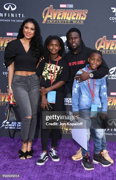 Eniko Parrish, Heaven Hart, Kevin Hart, and Hendrix Hart attend the premiere of Disney and Marvel's 'Avengers: Infinity War' on April 23, 2018 in Los...