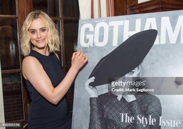 Attends the Gotham Magazine VIP Dinner with Cover Star Taylor Schilling at The Lambs Club on April 23, 2018 in New York City.