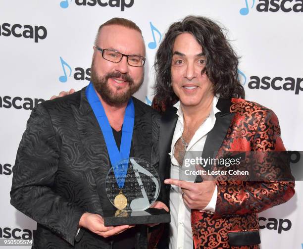 Desmond Child and Paul Stanley attend the 35th Annual ASCAP Pop Music Awards at The Beverly Hilton Hotel on April 23, 2018 in Beverly Hills,...