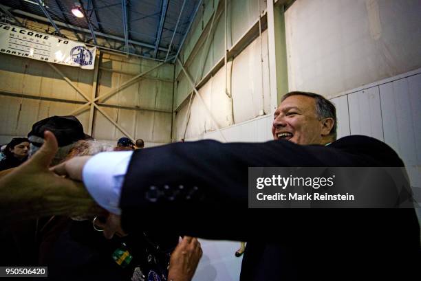 Congressman Mike Pompeo greets and shakes hands with supportrs at a rally for Senator Pat Roberts who is running for re-election, Wichita, Kansas,...