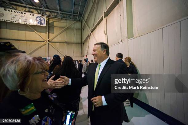 Congressman Mike Pompeo greets and shakes hands with supportrs at a rally for Senator Pat Roberts who is running for re-election, Wichita, Kansas,...