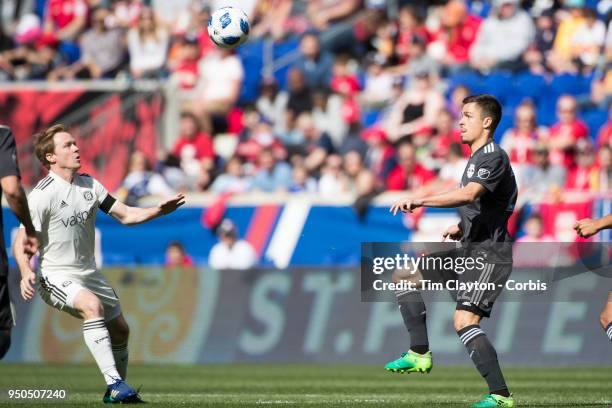 Florian Valot of New York Red Bulls challenged by Dax McCarty of Chicago Fire during the New York Red Bulls Vs Chicago Fire MLS regular season game...