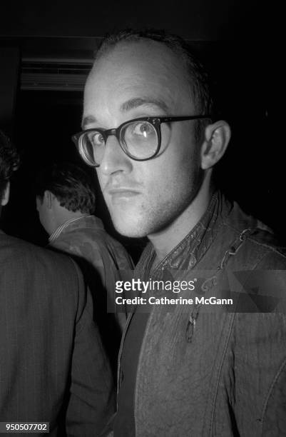 Artist Keith Haring at th opening of fashion designer Stephen Sprouse’s store at 99 Wooster Street in Soho in New York City, New York in September...
