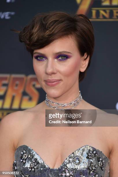 Scarlett Johansson arrives at the Premiere Of Disney And Marvel's 'Avengers: Infinity War' on April 23, 2018 in Los Angeles, California.