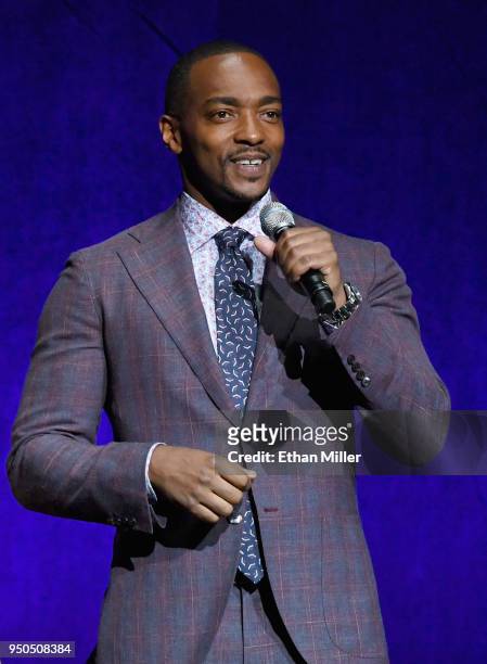 Actor Anthony Mackie speaks onstage during the CinemaCon 2018 Gala Opening Night Event: Sony Pictures Highlights its 2018 Summer and Beyond Films at...