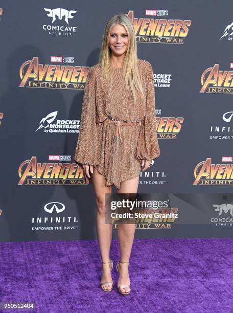 Gwyneth Paltrow arrives at the Premiere Of Disney And Marvel's "Avengers: Infinity War" on April 23, 2018 in Los Angeles, California.