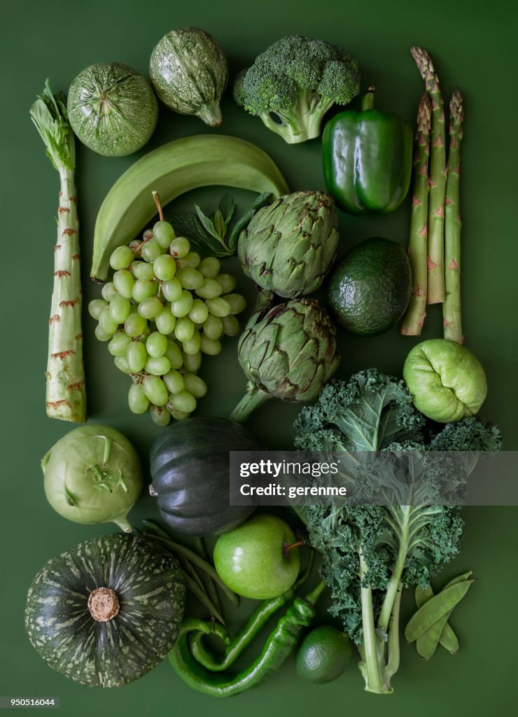 Green fruits and vegetables