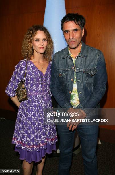 Actress Vanessa Paradis and actor/writer/director Samuel Benchetrit pose during opening night of the 2018 COLCOA French Film Festival, April 23, 2018...