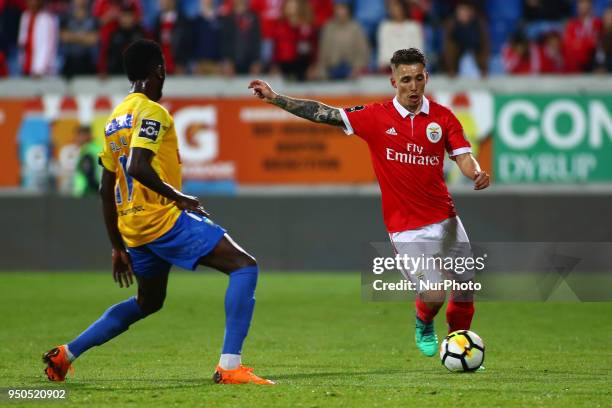 Estoril Praia midfielder Allano from Brazil and SL Benfcas Defender Alex Grimaldo from Spain during the Premier League 2017/18 match between Estoril...