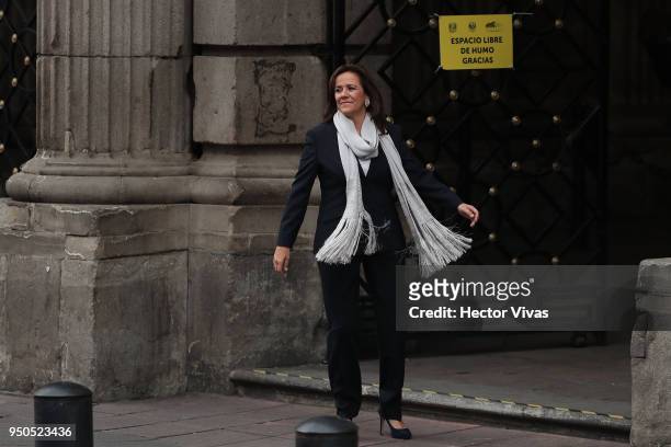 Margarita Zavala, independent presidential candidate, arrives to the first Presidential Debate at Palacio de Mineria on April 22, 2018 in Mexico...