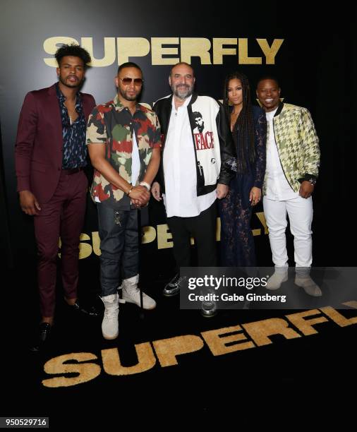 Actor Trevor Jackson, Director X, producer Joel Silver, actors Lex Scott Davis and Jason Mitchell attend the CinemaCon 2018 Gala Opening Night Event:...