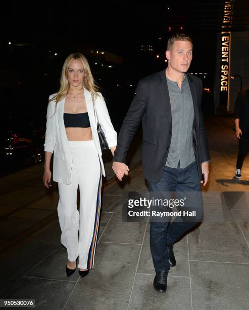 Model Hannah Ferguson is seen arriving at Gigi Hadid's party in Brooklyn on April 23, 2018 in New York City.