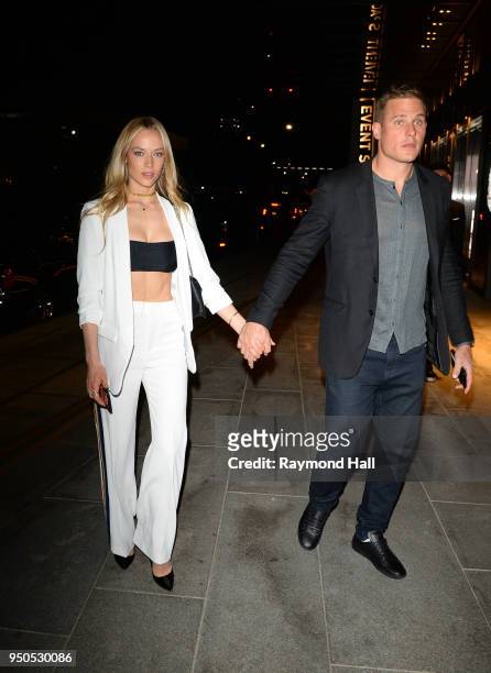 Model Hannah Ferguson is seen arriving at Gigi Hadid's party in Brooklyn on April 23, 2018 in New York City.