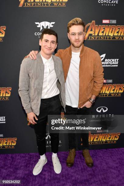 Actors Sam Lerner and Cameron Fuller attend the Los Angeles Global Premiere for Marvel Studios Avengers: Infinity War on April 23, 2018 in...