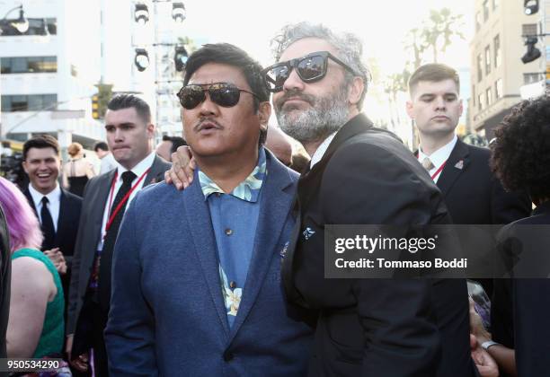Actor Benedict Wong and director Taika Waititi attend the Los Angeles Global Premiere for Marvel Studios Avengers: Infinity War on April 23, 2018 in...