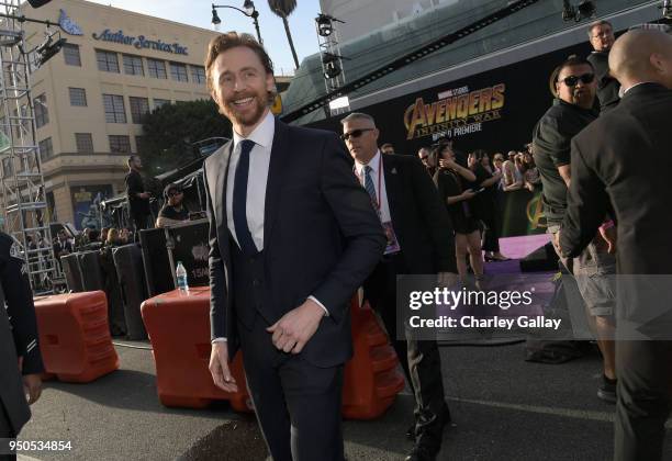 Actor Tom Hiddleston attends the Los Angeles Global Premiere for Marvel Studios Avengers: Infinity War on April 23, 2018 in Hollywood, California.