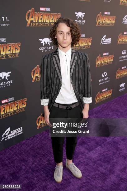 Actor Wyatt Oleff attends the Los Angeles Global Premiere for Marvel Studios Avengers: Infinity War on April 23, 2018 in Hollywood, California.