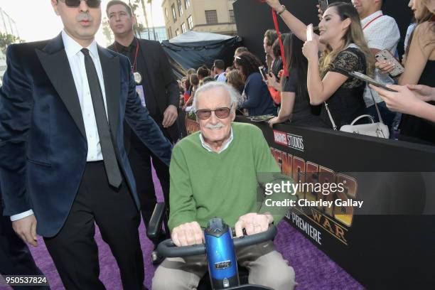 Keya Morgan and producer-writer Stan Lee attend the Los Angeles Global Premiere for Marvel Studios Avengers: Infinity War on April 23, 2018 in...