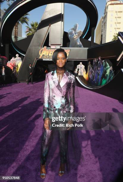 Letitia Wright attends the Los Angeles Global Premiere for Marvel Studios Avengers: Infinity War on April 23, 2018 in Hollywood, California.