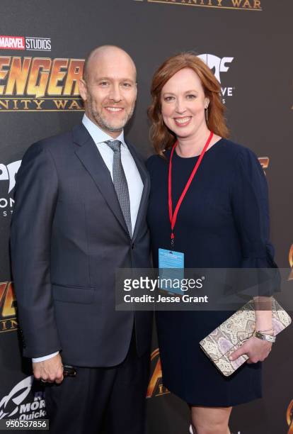 Screenwriter Stephen McFeely and Jennifer Cotteleer attend the Los Angeles Global Premiere for Marvel Studios Avengers: Infinity War on April 23,...