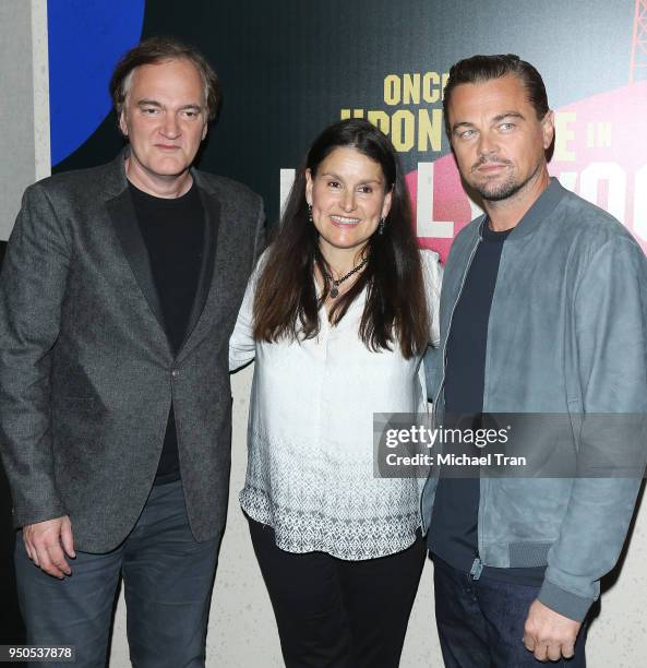 Director Quentin Tarantino, Producer Shannon McIntosh and actor Leonardo DiCaprio attend the 2018 CinemaCon - Sony Pictures Entertainment exclusive...