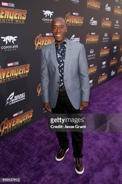 Actor Don Cheadle attends the Los Angeles Global Premiere for Marvel Studios Avengers: Infinity War on April 23, 2018 in Hollywood, California.