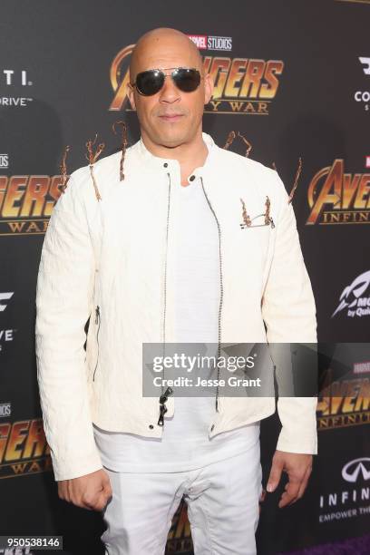Actor Vin Diesel attends the Los Angeles Global Premiere for Marvel Studios Avengers: Infinity War on April 23, 2018 in Hollywood, California.