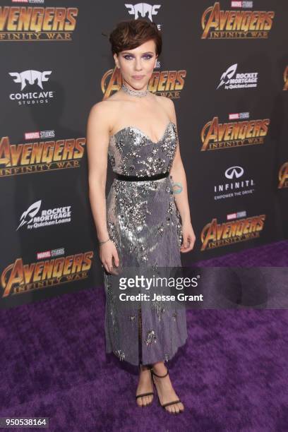 Actor Scarlett Johansson attends the Los Angeles Global Premiere for Marvel Studios Avengers: Infinity War on April 23, 2018 in Hollywood,...
