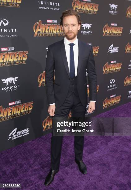Actor Tom Hiddleston attends the Los Angeles Global Premiere for Marvel Studios Avengers: Infinity War on April 23, 2018 in Hollywood, California.