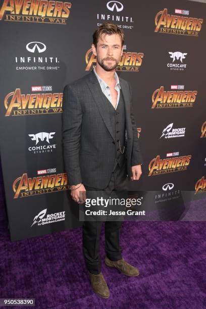 Actor Chris Hemsworth attends the Los Angeles Global Premiere for Marvel Studios Avengers: Infinity War on April 23, 2018 in Hollywood, California.