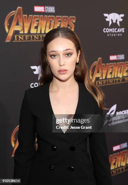 Actor Alycia Debnam-Carey attends the Los Angeles Global Premiere for Marvel Studios Avengers: Infinity War on April 23, 2018 in Hollywood,...