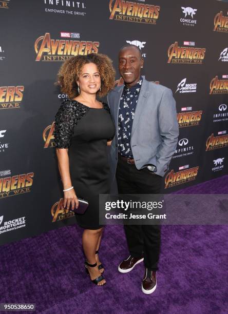 Actors Bridgid Coulter and Don Cheadle attend the Los Angeles Global Premiere for Marvel Studios Avengers: Infinity War on April 23, 2018 in...