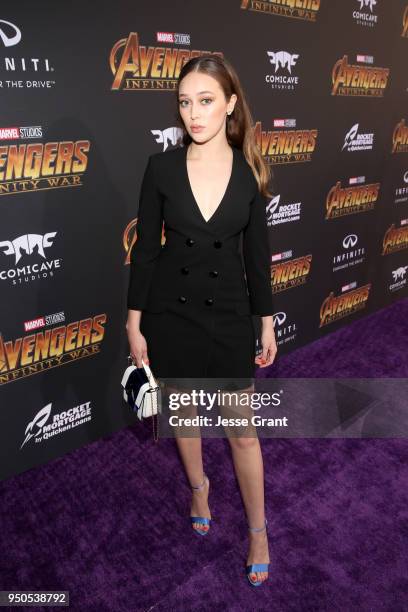 Actor Alycia Debnam-Carey attends the Los Angeles Global Premiere for Marvel Studios Avengers: Infinity War on April 23, 2018 in Hollywood,...