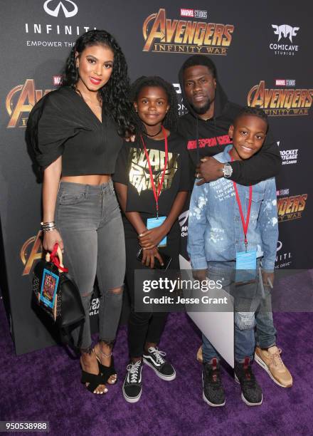 Eniko Parrish, Heaven Hart, actor Kevin Hart and Hendrix Hart attend the Los Angeles Global Premiere for Marvel Studios Avengers: Infinity War on...