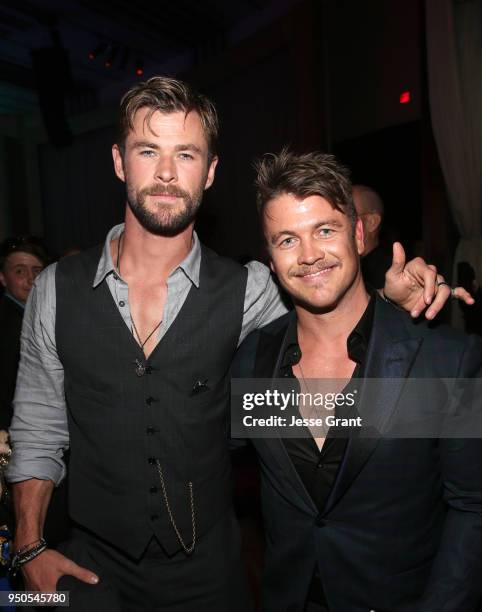 Actors Chris Hemsworth and Luke Hemsworth attend the Los Angeles Global Premiere for Marvel Studios Avengers: Infinity War on April 23, 2018 in...