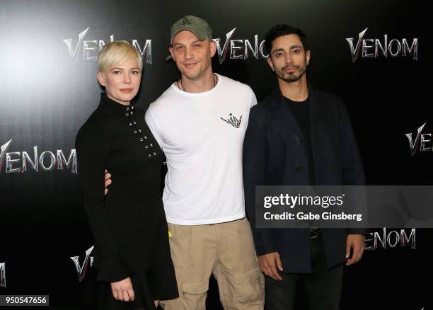 Actress Michelle Williams, actors Tom Hardy and Riz Ahmed attend the CinemaCon 2018 Gala Opening Night Event: Sony Pictures Highlights its 2018...