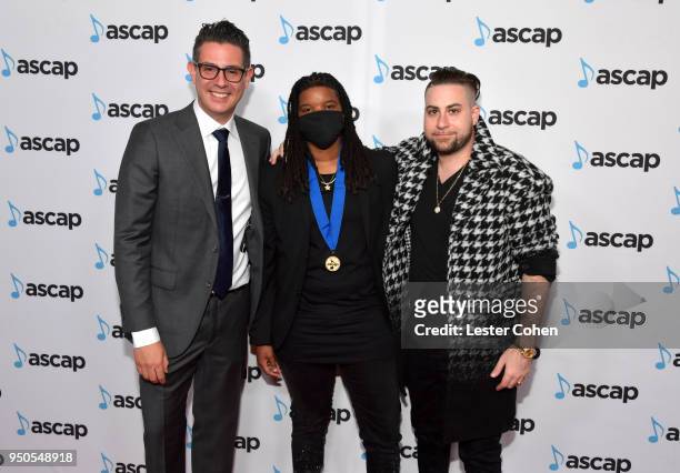 Vice President, Pop/Rock, Membership Marc Emert-Hutner, Starrah and Nick Jarjour attends the 35th Annual ASCAP Pop Music Awards at The Beverly Hilton...