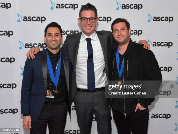 Alex Schwartz, ASCAP Vice President, Pop/Rock, Membership Marc Emert-Hutner and Joe Khajadourian attend the 35th Annual ASCAP Pop Music Awards at The...