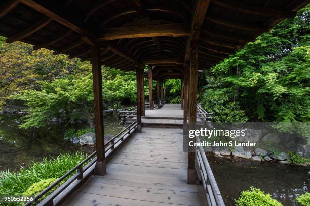 Kaito-ro Bridge at Shosei-en - Kaito-ro, a covered bridge connects the north edge of Engetsu-chi pond and the north island at Shosei-en Garden -...