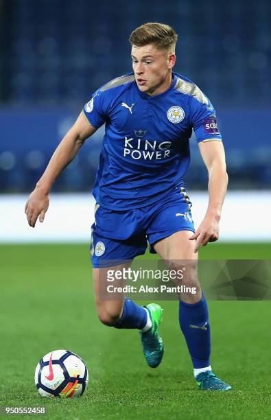 Harvey Barnes of Leicester City runs with the ball during the Premier league 2 match between Leicester City and Derby County at King Power Stadium on...