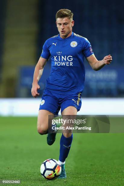 Harvey Barnes of Leicester City runs with the ball during the Premier league 2 match between Leicester City and Derby County at King Power Stadium on...